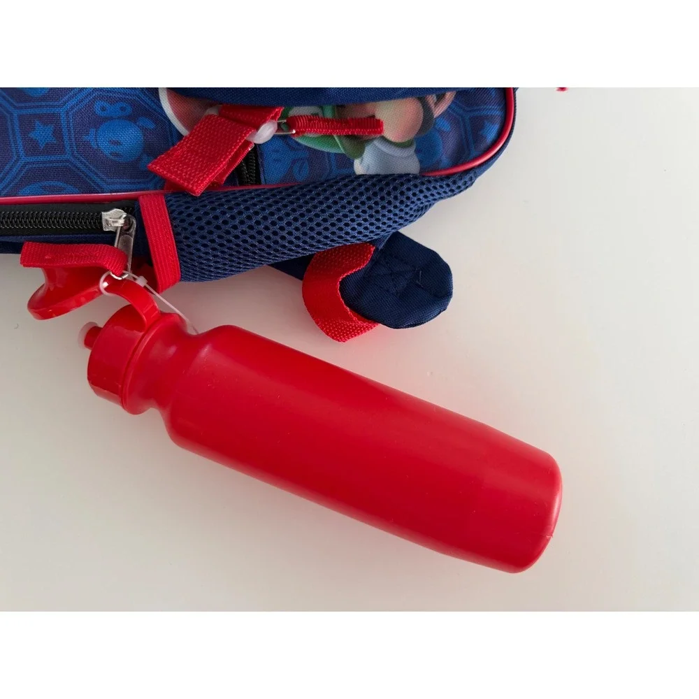 Bioworld Super Mario Kids 6 Piece Backpack Set Lunch Bag Water Bottle Red Blue